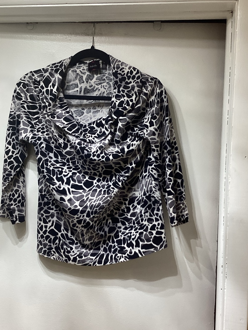 Rafaella Black and White Cowl Neck Animal Print Blouse